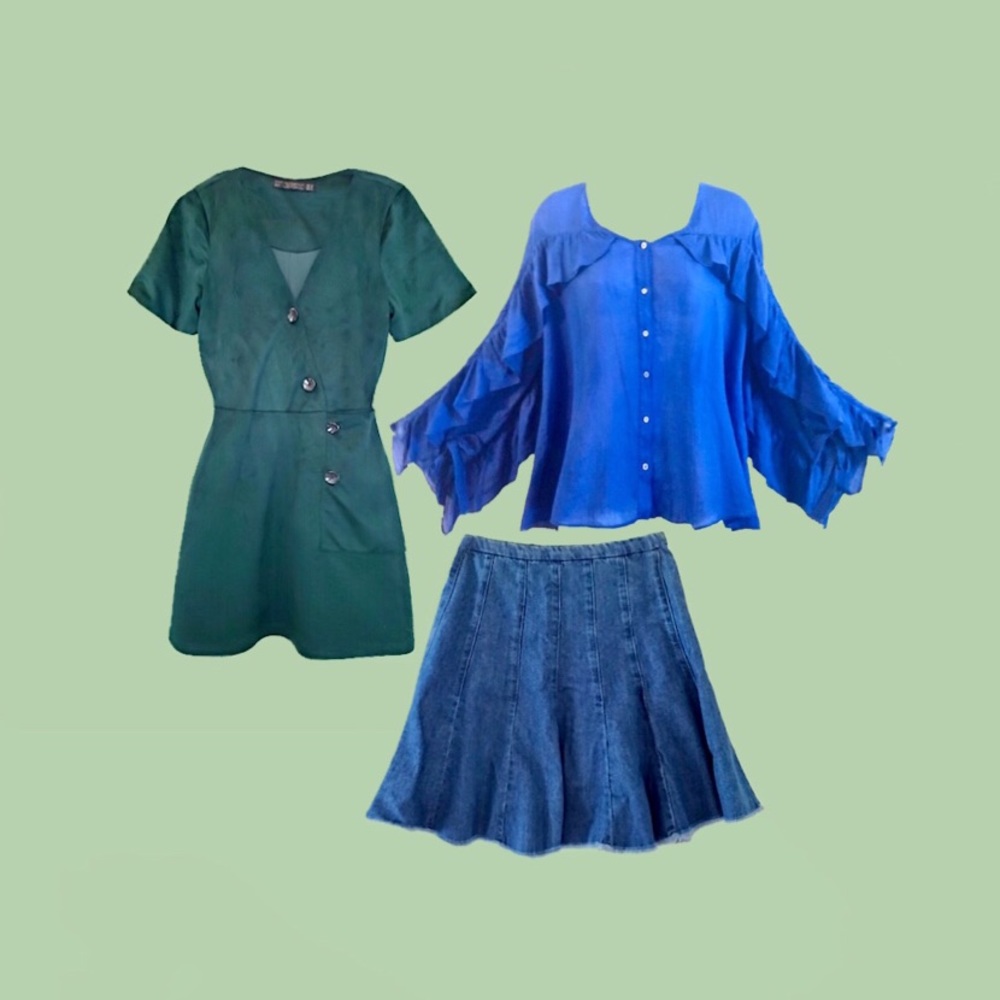 (3) Zara Bundle | Faux Suede Dress Blue Ruffle Top